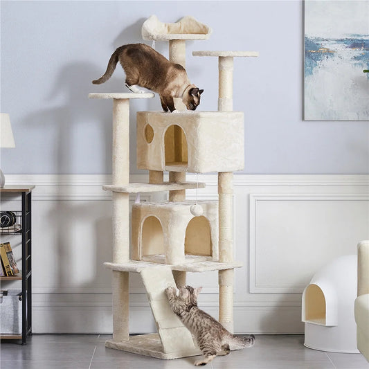 Arbre à chat double condo ultime de 178 cm avec poteaux à griffer – Le confort crémeux pour vos amis félins !
