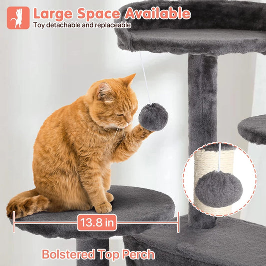 Arbre à chat double condo de 137 cm avec poteau à griffer et perchoir confortable pour chats d'intérieur - Design élégant en bois de frêne