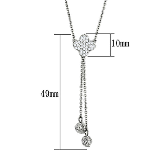 3W427 - Rhodium Brass Necklace with AAA Grade CZ in Clear-1