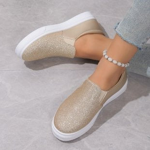 Chaussures plates à bout rond avec mocassins à paillettes pour femmes