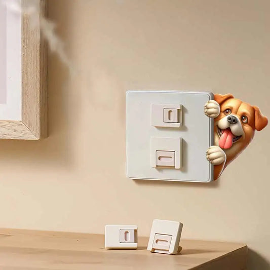 Pegatina de pared de interruptor de luz de perro asomándose por la esquina | Calcomanías de animales de dibujos animados para decoración del hogar DIY