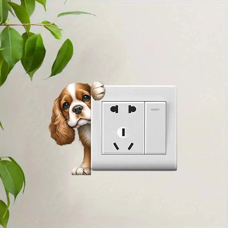 Lindos adhesivos de pared para interruptor de luz de perro asomándose | Calcomanías de dibujos animados para decoración del hogar