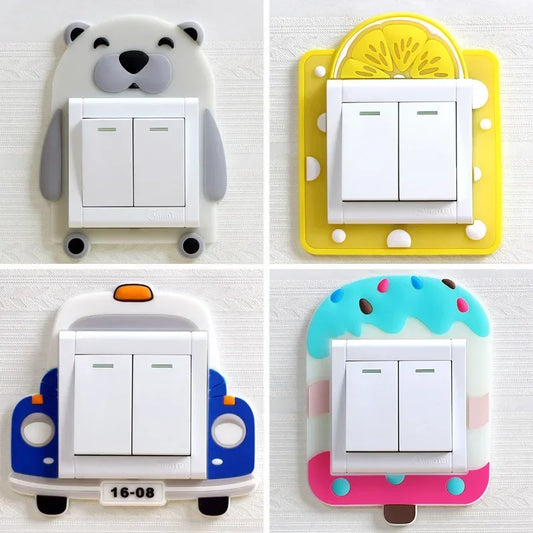 Funda luminosa de silicona para interruptor | Pegatina 3D de dibujos animados de animales Kawaii para habitación infantil