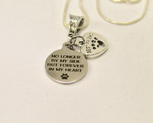 No Longer By My Side But Forever In My Heart Silver Necklace, Loved Pet Memorial Jewelry Gift For Her, Sympathy Pet Remembrance