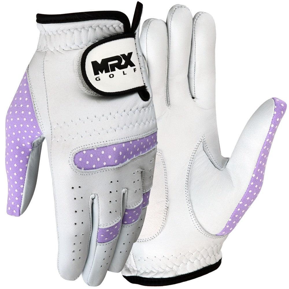 Guantes de golf de piel Cabretta para mujer, color blanco y morado, nuevos
