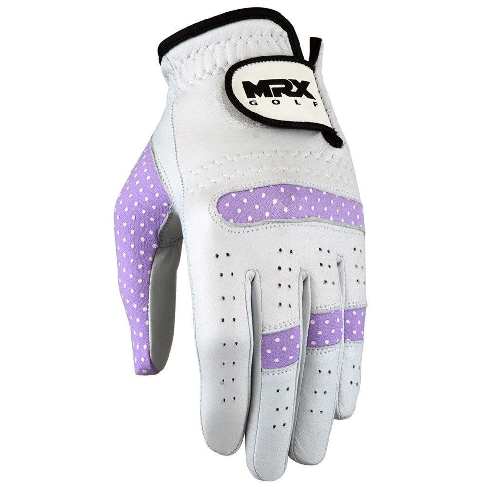 Guantes de golf de piel Cabretta para mujer, color blanco y morado, nuevos