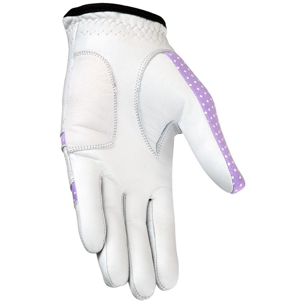 Guantes de golf de piel Cabretta para mujer, color blanco y morado, nuevos