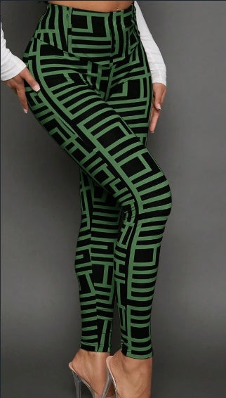 Leggings de punto con estampado geométrico para mujer – Pantalones elásticos informales