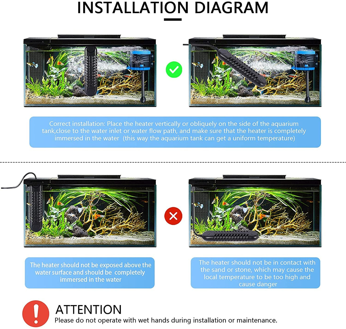 Calentador Sumergible para Acuario, 800W/1200W