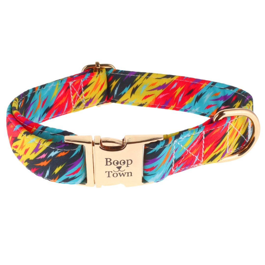 Collier pour chien Boop Town en coton doux – Anti-nœuds et noyau en nylon durable – Boucle à dégagement rapide en métal – Ajustable pour chiens de petite, moyenne et grande taille (XL) – Accents dorés