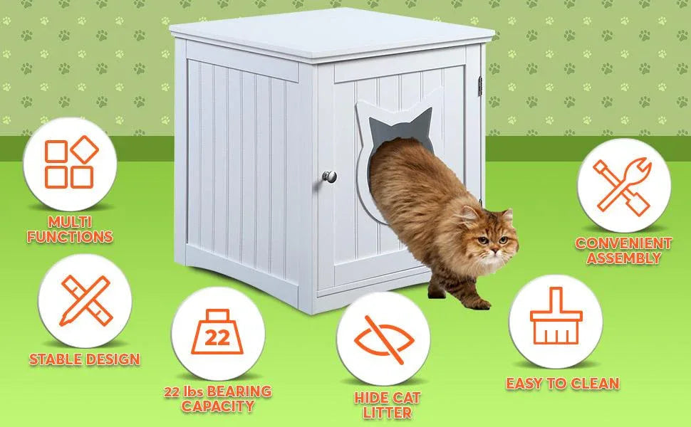 Casa para gatos mesa auxiliar, mesita de noche casa para mascotas, cobertizo para arenero