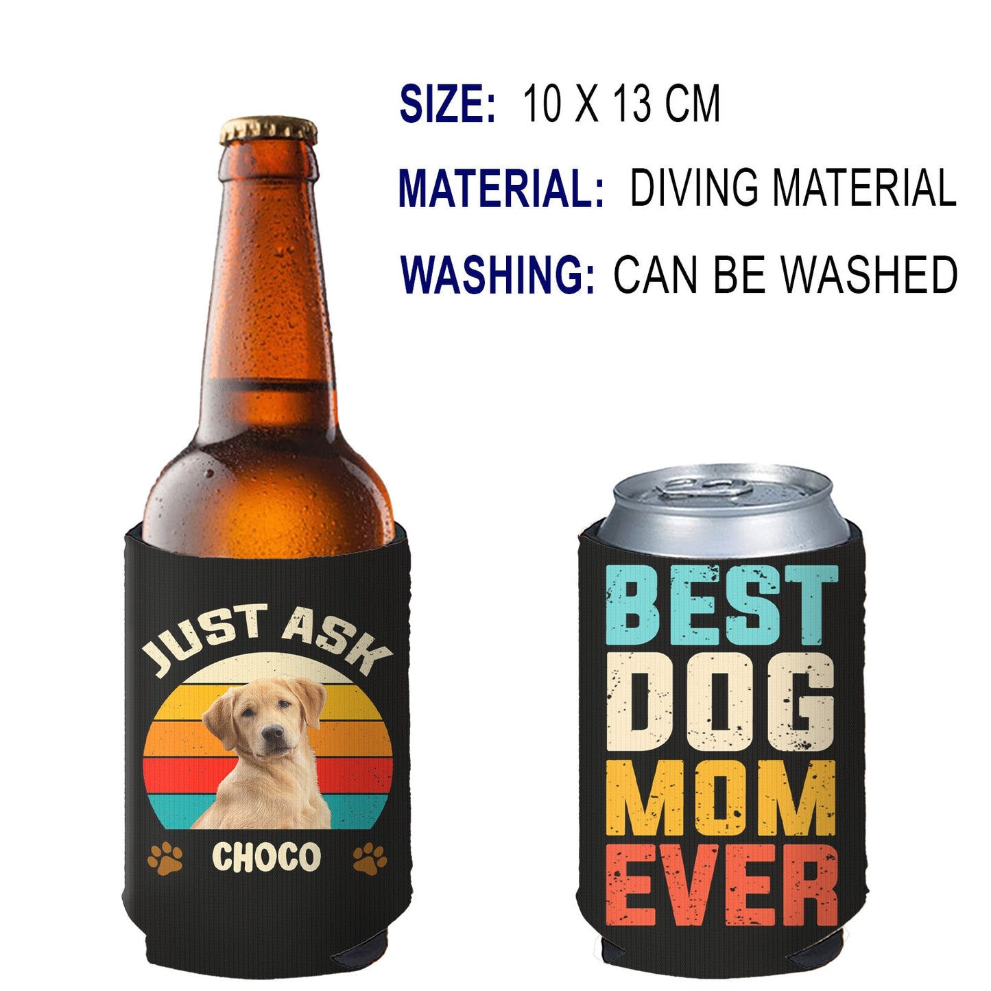 Enfriador de latas personalizado con foto de perro "La mejor mamá perruna de la historia" | Funda de lata con nombre de perro personalizado | Funda de lata para bebidas 682378