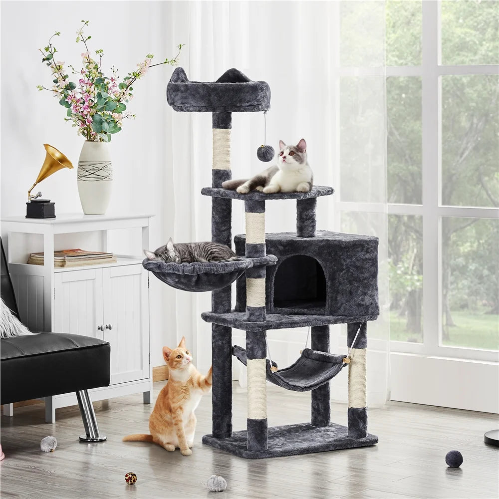 Torre rascador para gatos de 55" gris oscuro - ¡El patio de juegos perfecto para tus amigos felinos!