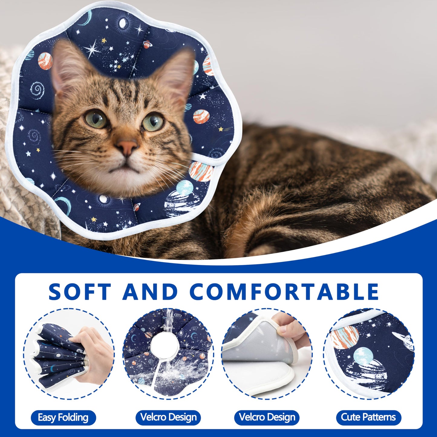 Cono Suave para Gatos, Collar Ajustable de Recuperación Post-Cirugía para Evitar Lamido de Heridas, Cono Protector para Cuello de Gato, Cómodo Collar Isabelino para Gatos, Gatitos y Cachorros