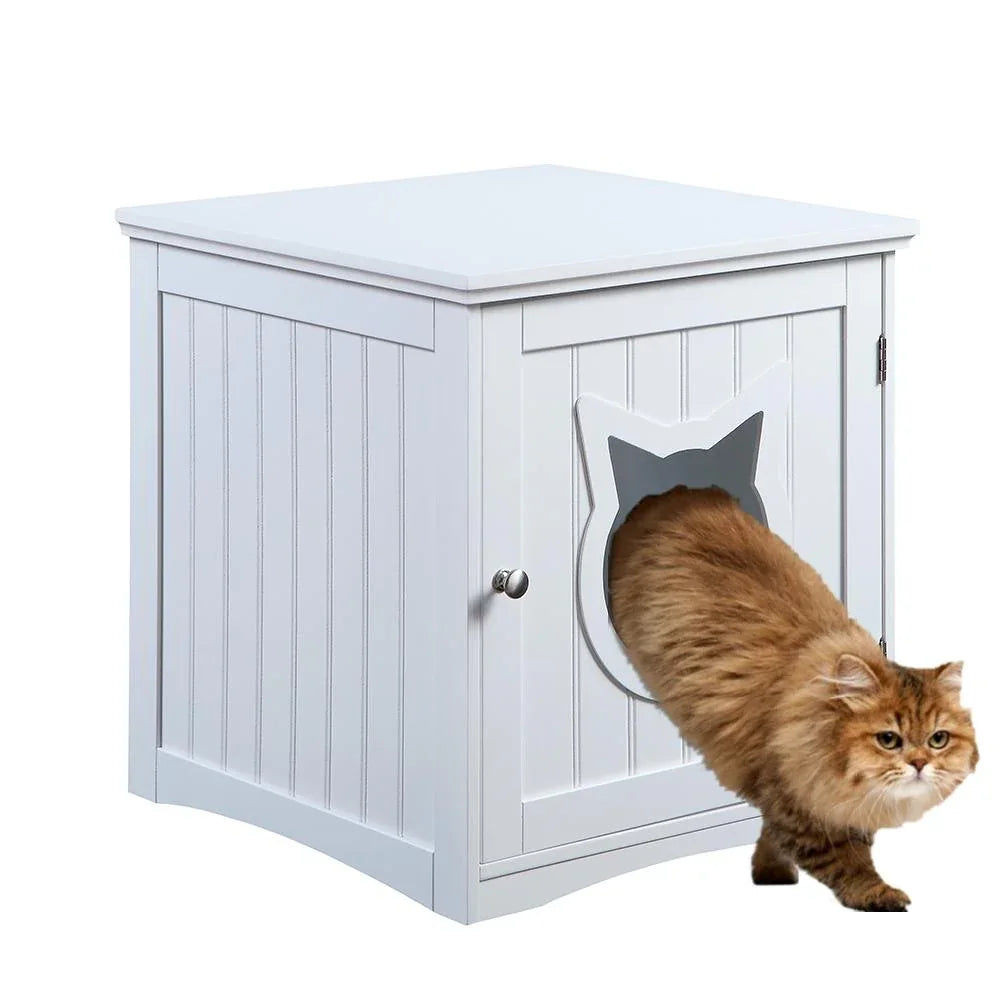 Casa para gatos mesa auxiliar, mesita de noche casa para mascotas, cobertizo para arenero