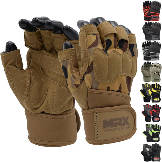 Gants de musculation MRX pour entraînement en salle de sport avec longue sangle de poignet