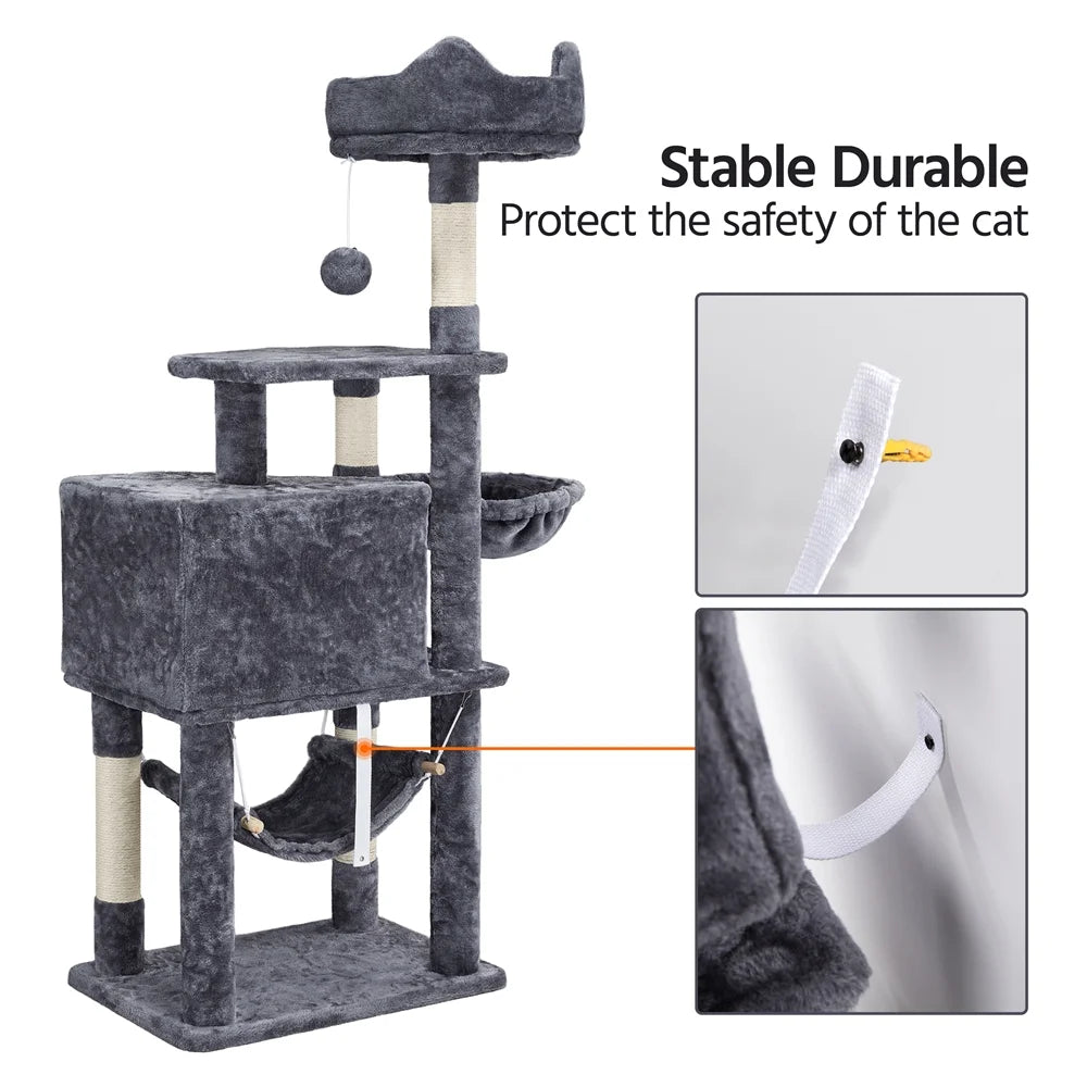 Torre rascador para gatos de 55" gris oscuro - ¡El patio de juegos perfecto para tus amigos felinos!