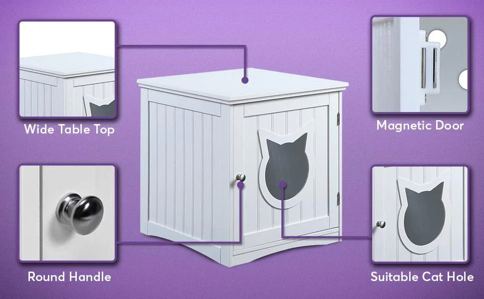 Casa para gatos mesa auxiliar, mesita de noche casa para mascotas, cobertizo para arenero