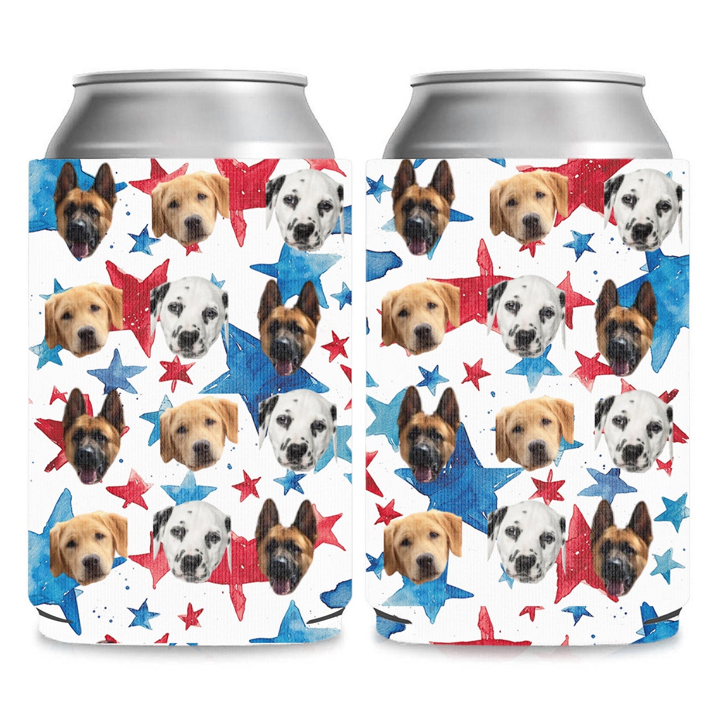Enfriador de latas personalizado con patas y estrellas patrióticas | Soporte para latas con foto de mascota personalizado | Funda para latas del 4 de julio | Regalo del Día de la Independencia 682393