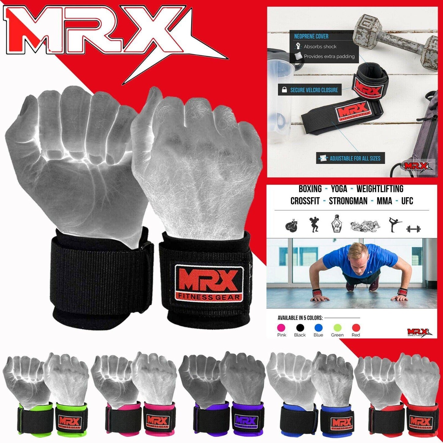 Correas para levantamiento de pesas MRX, envoltura para gimnasio, culturismo, entrenamiento