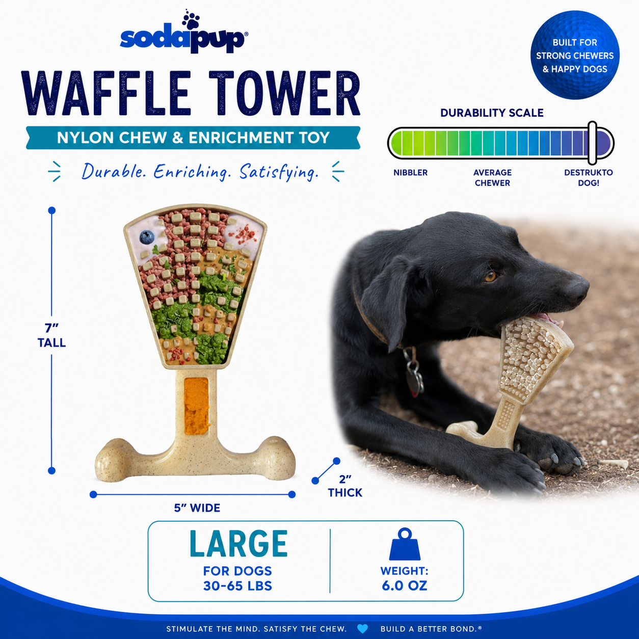 Waffle Tower Nylon Chew & Enrichment Toy | 2-in-1 for Aggressive Chewers | SodaPup