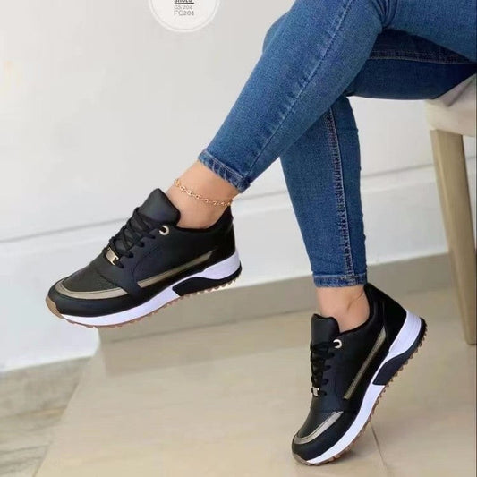 Chaussures Plates Décontractées à Lacets pour Femmes Baskets de Sport et de Marche à Bout Rond Peu Profondes