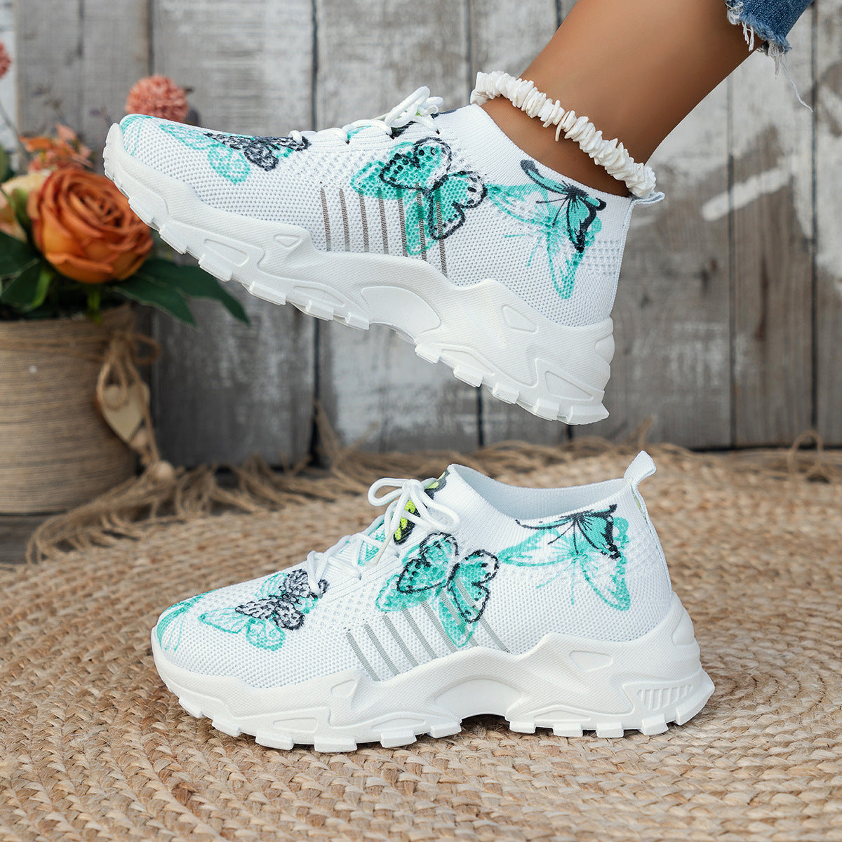 Zapatillas de Malla con Estampado de Mariposa para Mujer, Zapatos Planos Casuales, Zapatillas de Moda para Correr, Trotar y Caminar