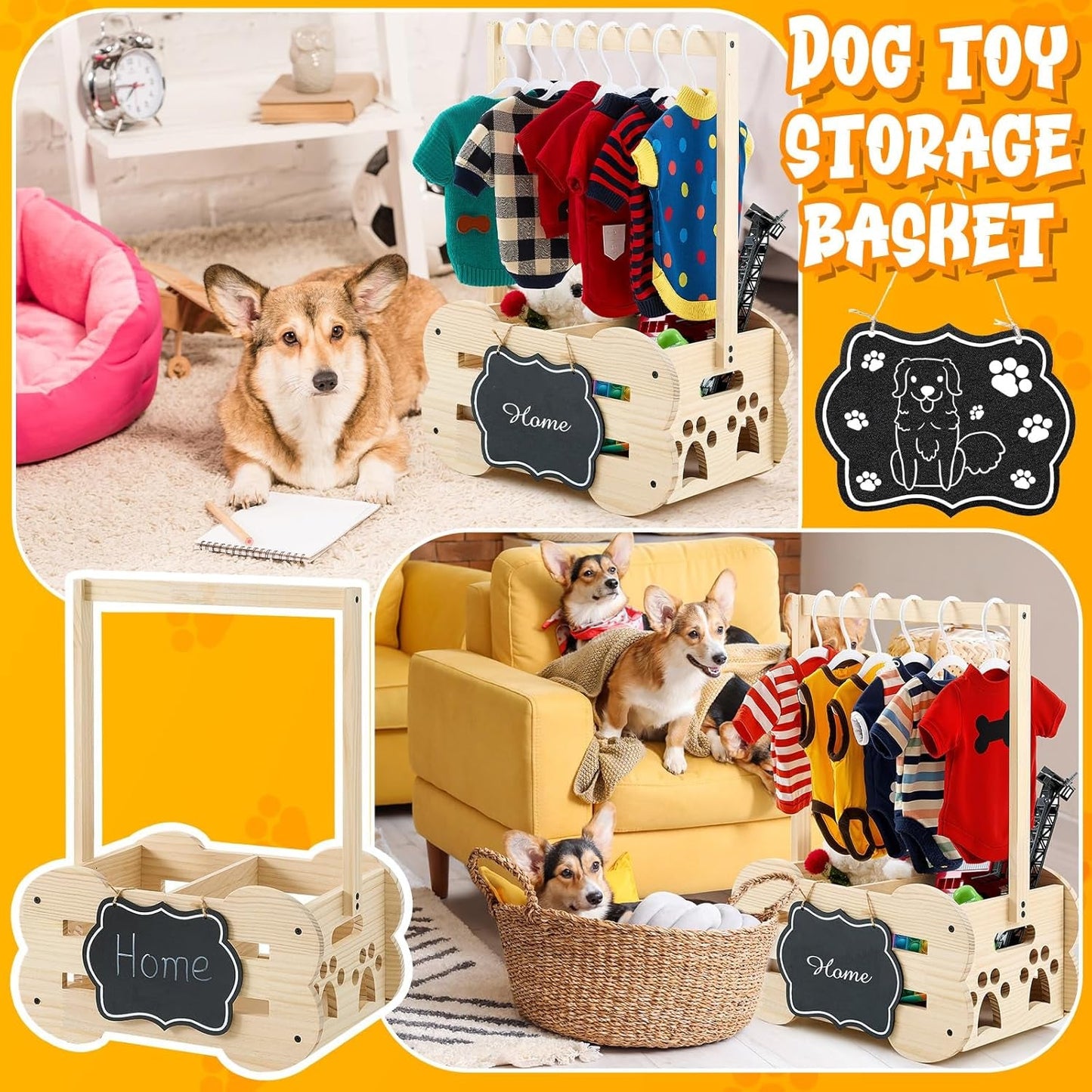 Organizador de almacenamiento para perros, armario de madera, estante de ropa para juguetes, perchas de 50 cm