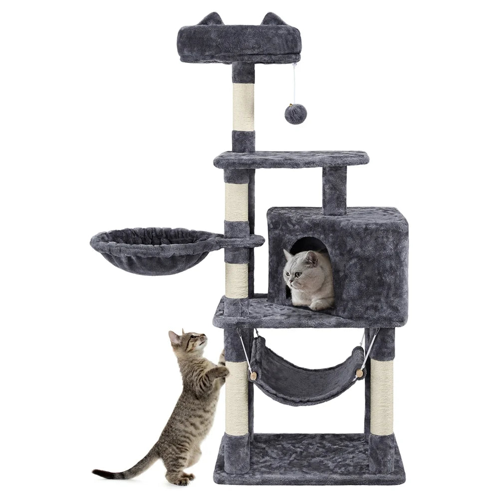 Torre rascador para gatos de 55" gris oscuro - ¡El patio de juegos perfecto para tus amigos felinos!