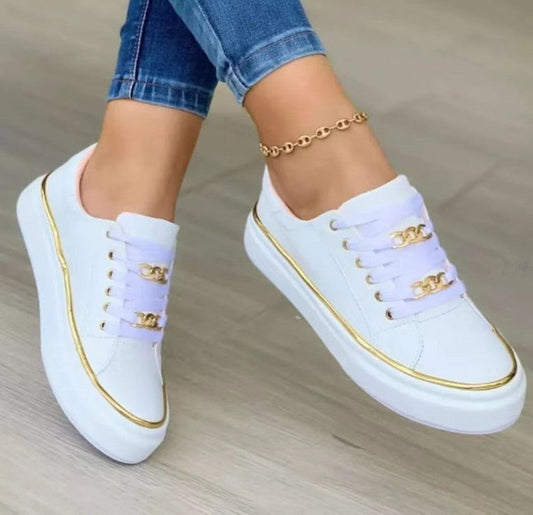 Chaussures plates à chaîne, mocassins à semelle épaisse, chaussures de sport pour femmes