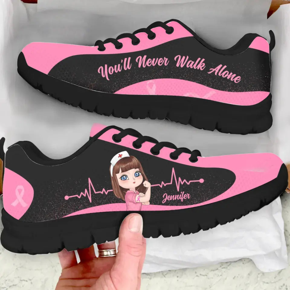 Zapatillas Personalizadas contra el Cáncer de Mama - Regalo para Amiga/Mujer - Nunca Caminarás Sola