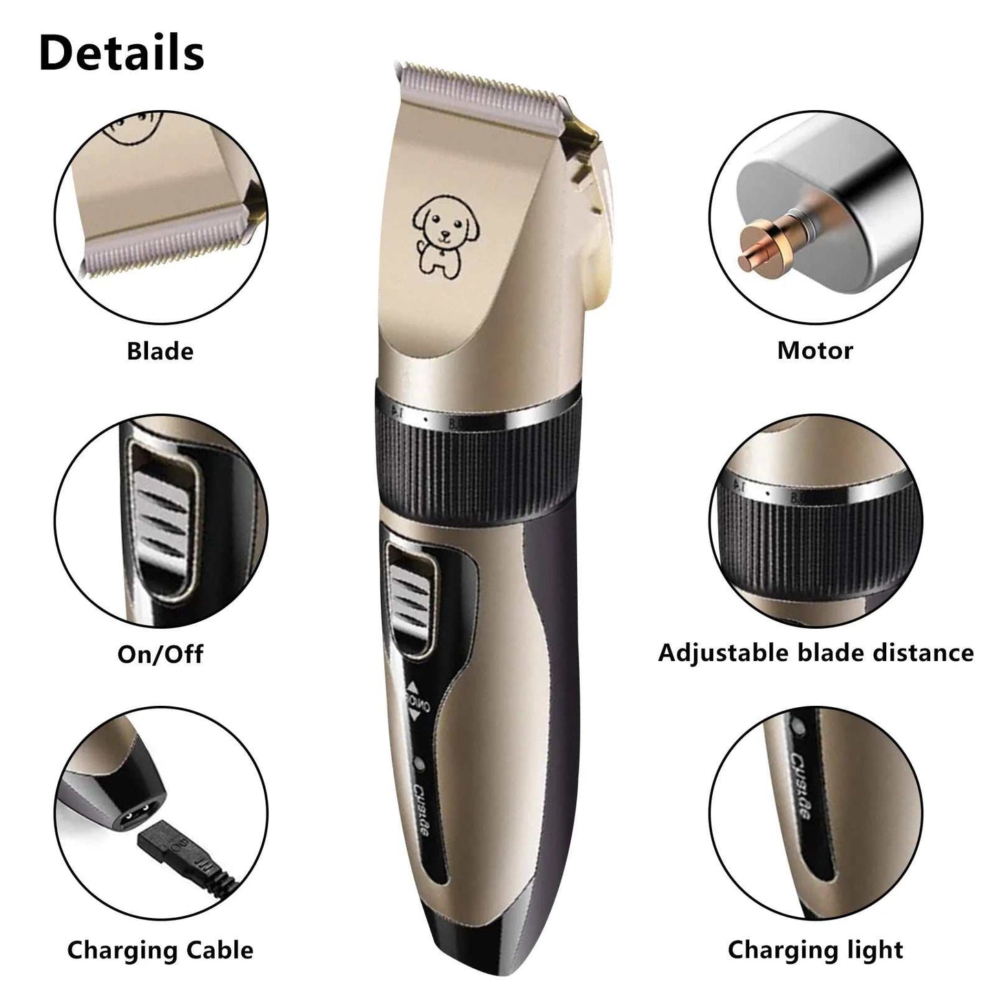 Cortapelos recargables para perros, cortadora de pelo de mascotas de bajo ruido, kit de aseo para perros, recortadora de pelo profesional inalámbrica con peine y tijeras para perros, gatos y otros animales.