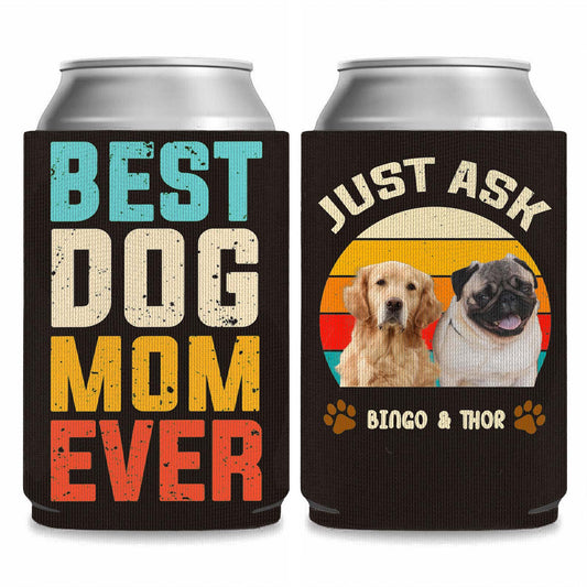Refroidisseur de canettes personnalisé avec photo de chien « Meilleure maman de chien » | Cache-canette personnalisé avec nom de chien | Housse de canette pour boisson 682378