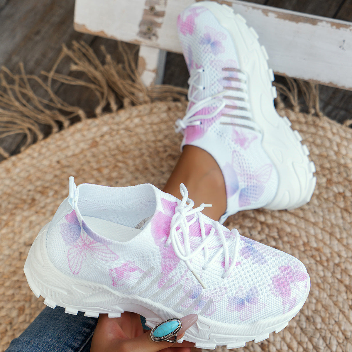 Zapatillas de Malla con Estampado de Mariposa para Mujer, Zapatos Planos Casuales, Zapatillas de Moda para Correr, Trotar y Caminar