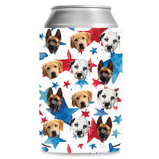 Rafraîchisseur de canettes personnalisé Pattes & Étoiles patriotiques | Porte-canette personnalisé avec photo d'animal | Housse de canette 4 juillet | Cadeau Fête de l'Indépendance 682393