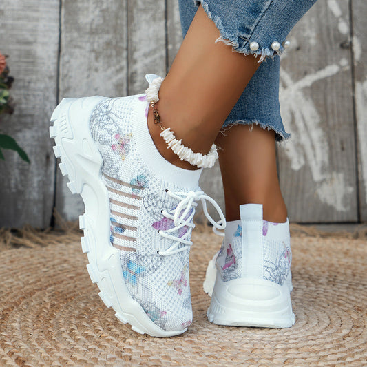 Baskets en maille imprimé papillon pour femmes, chaussures plates décontractées, mode course, jogging, marche, chaussures de sport