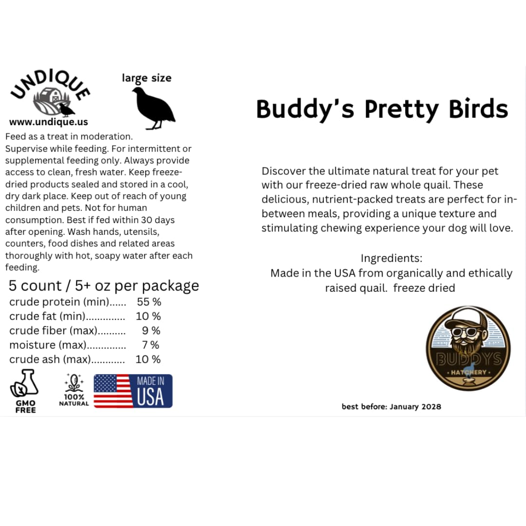 Codornices para entrenamiento de perros de caza - Codornices enteras liofilizadas premium para perros 5unidades, Grandes (Pollito) - Golosinas para mascotas con proteína de calidad de presa natural