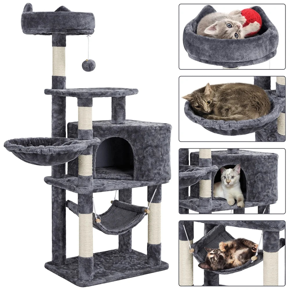 Torre rascador para gatos de 55" gris oscuro - ¡El patio de juegos perfecto para tus amigos felinos!
