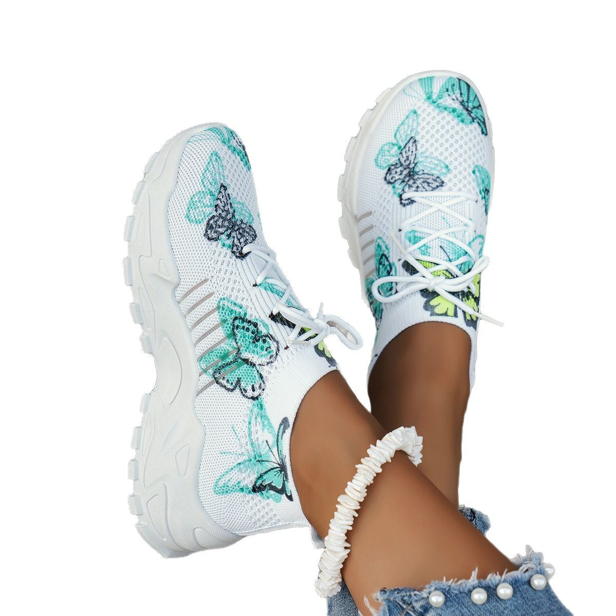 Zapatillas de Malla con Estampado de Mariposa para Mujer, Zapatos Planos Casuales, Zapatillas de Moda para Correr, Trotar y Caminar