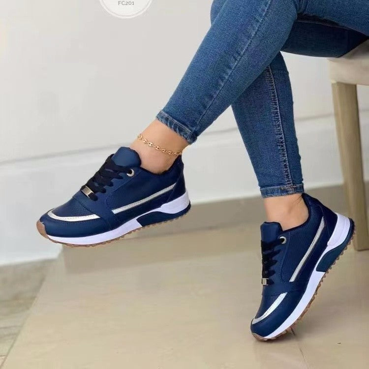 Chaussures Plates Décontractées à Lacets pour Femmes Baskets de Sport et de Marche à Bout Rond Peu Profondes