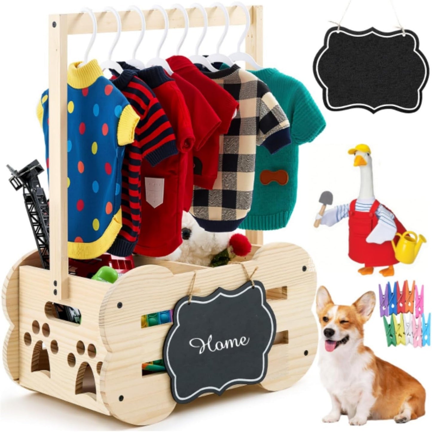 Organizador de almacenamiento para perros, armario de madera, estante de ropa para juguetes, perchas de 50 cm