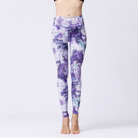 💜 Leggings de yoga de cintura alta con estampado de mármol – Ajuste esculpido en morado atrevido