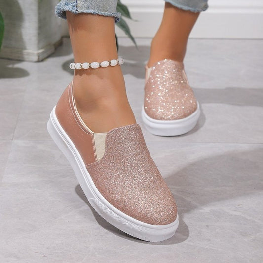 Chaussures plates à bout rond avec mocassins à paillettes pour femmes
