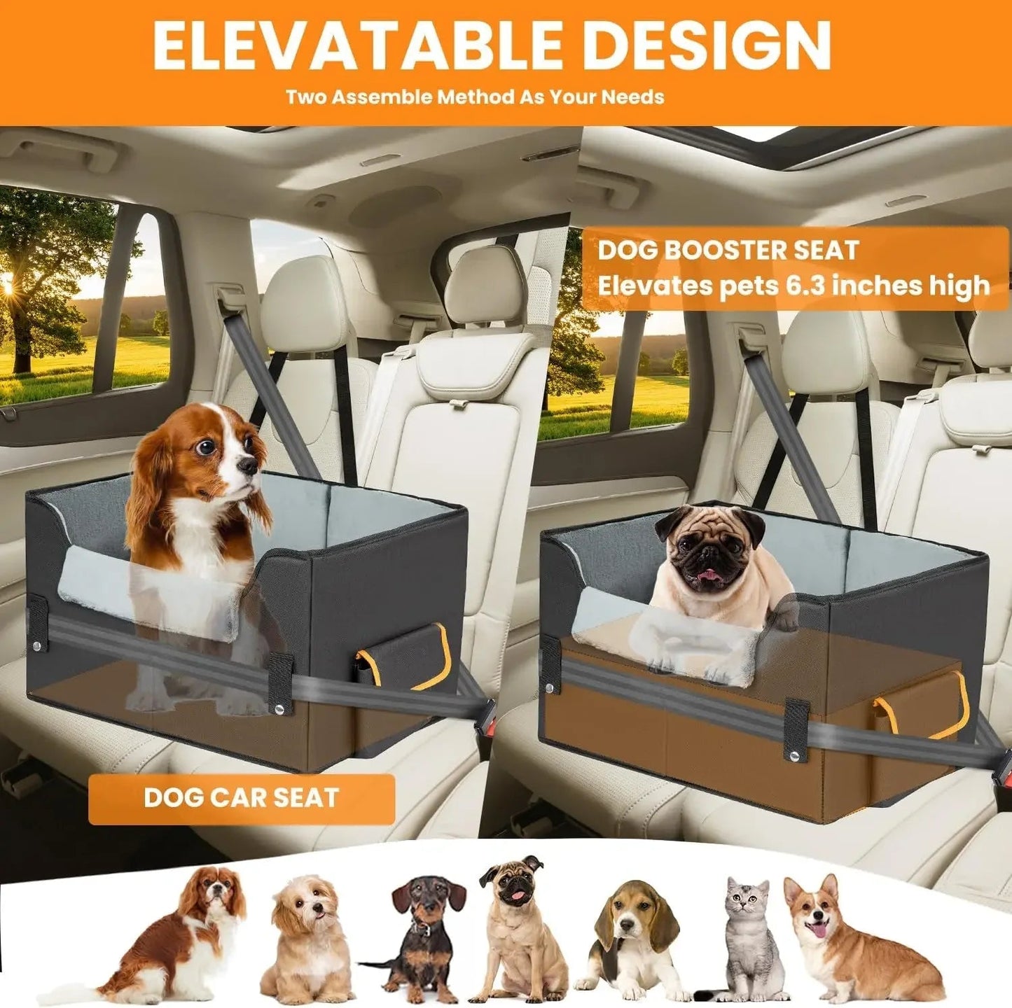 Elevated Dog Car Seat Booster for Safe & Comfortable Travel