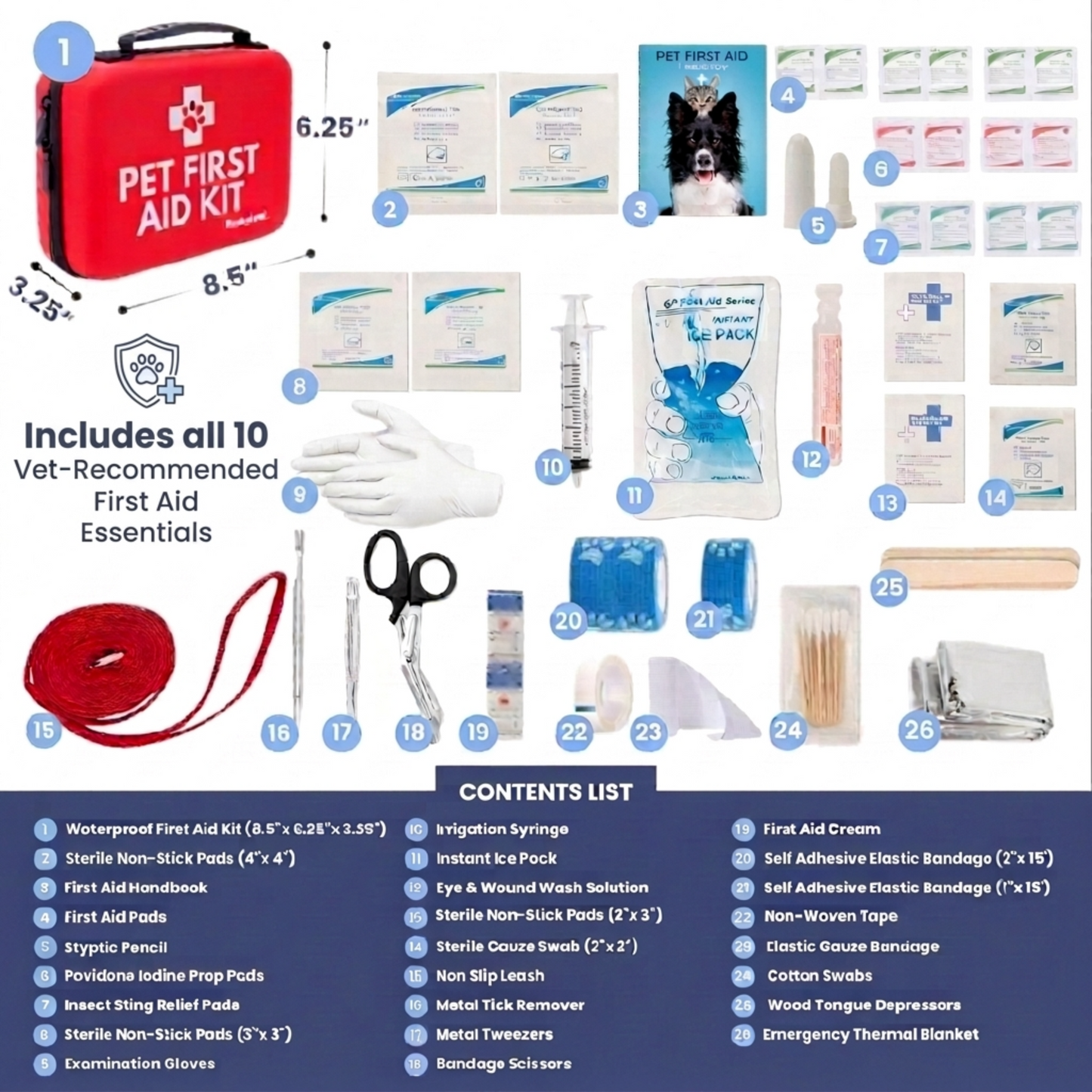 Trousse de premiers secours pour chiens et chats avec articles essentiels approuvés par les vétérinaires