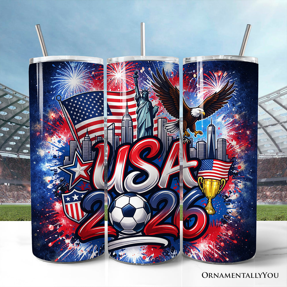 Vaso con tapa y popote de acero inoxidable de 20 oz del Campeonato Mundial de Fútbol 2026 de EE. UU., Taza de regalo para aficionados al fútbol