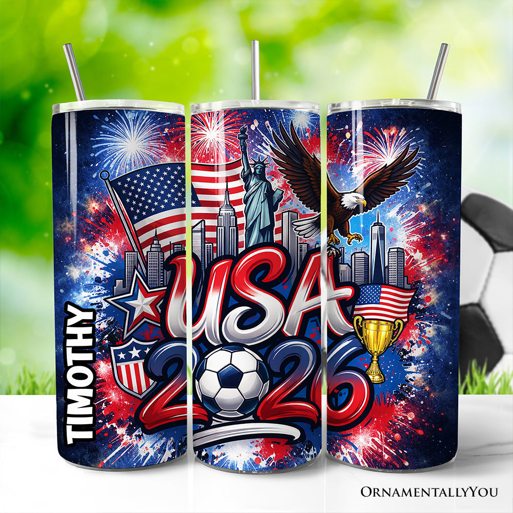 Vaso con tapa y popote de acero inoxidable de 20 oz del Campeonato Mundial de Fútbol 2026 de EE. UU., Taza de regalo para aficionados al fútbol