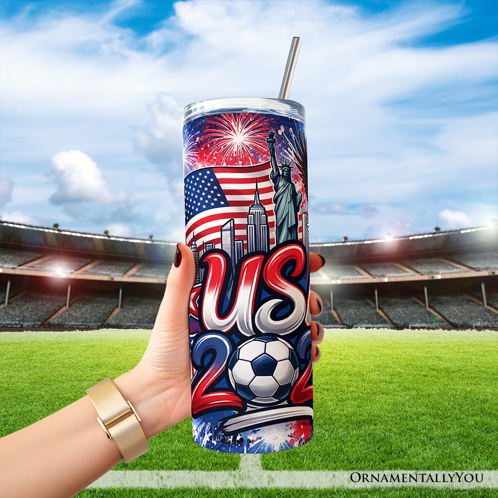 Vaso con tapa y popote de acero inoxidable de 20 oz del Campeonato Mundial de Fútbol 2026 de EE. UU., Taza de regalo para aficionados al fútbol