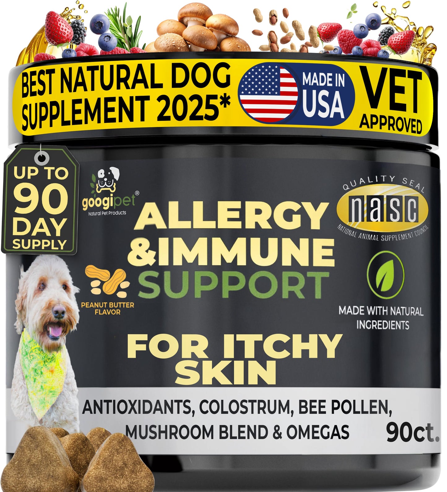 Masticables para Alergias y Apoyo Inmunitario para Perros (Sabor Mantequilla de Cacahuete)