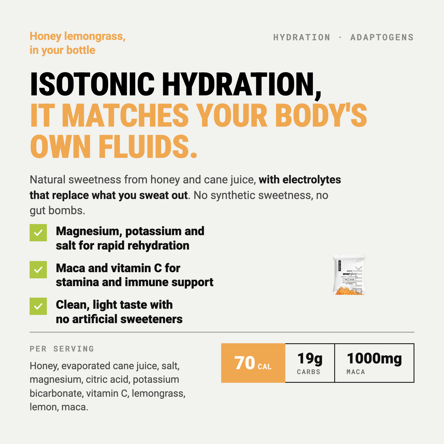 Hydratation améliorée isotonique Miel Citronnelle aux adaptogènes